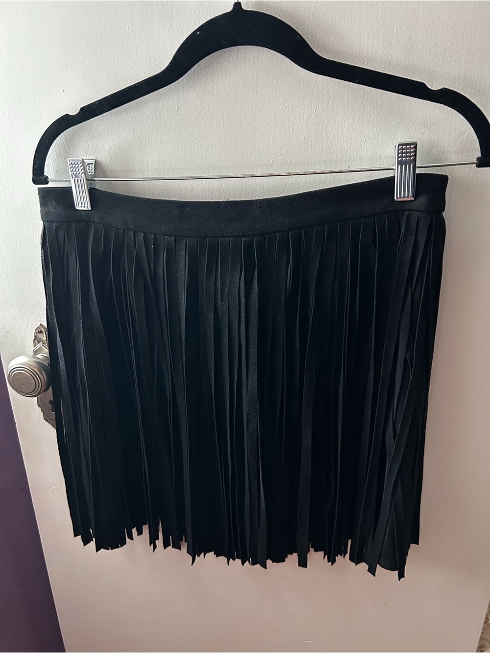 BB Dakota Black Pleated Fringe Mini Skirt